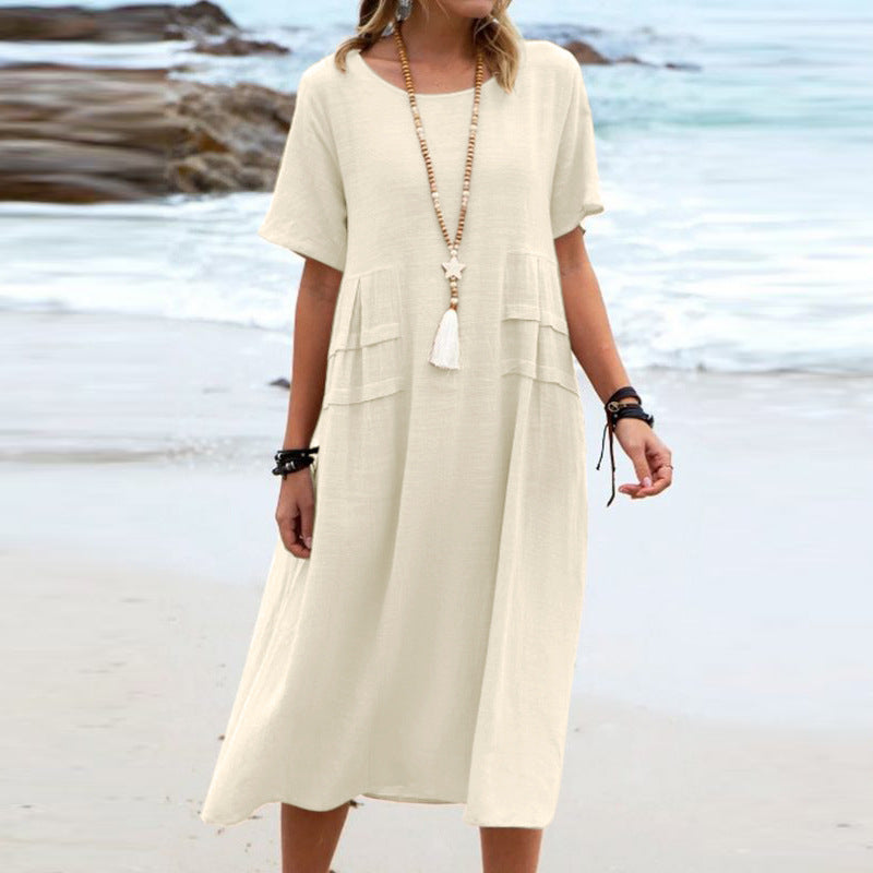 Robe Midi Ample Élégante | Style Décontracté avec Détail Poches Devant