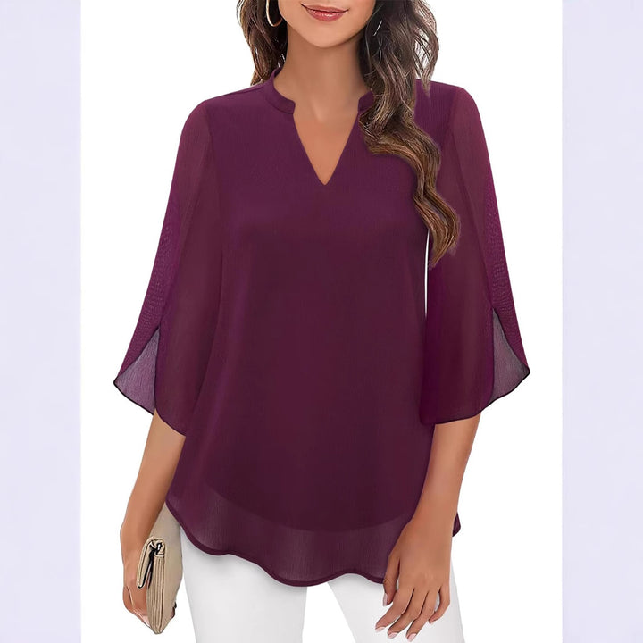 Blouse Élégante à Col en V avec Manches Fendues Fluides | Silhouette Féminine pour Toutes les Occasions