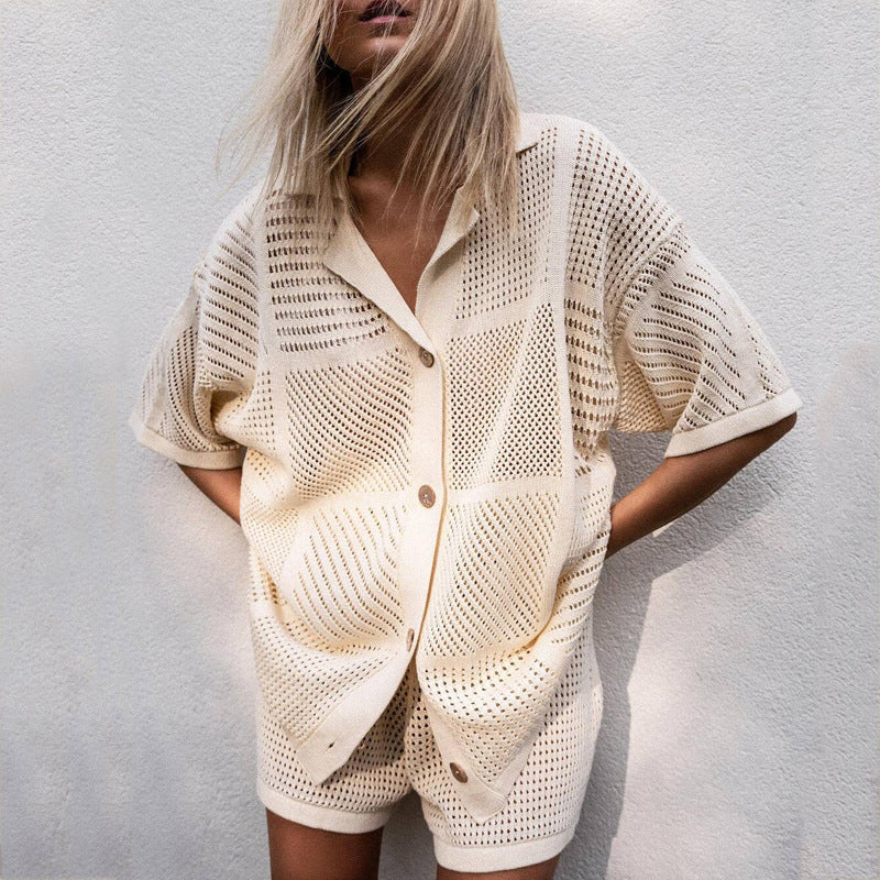 Ensemble short et chemise ajouré | Parfait pour l'été