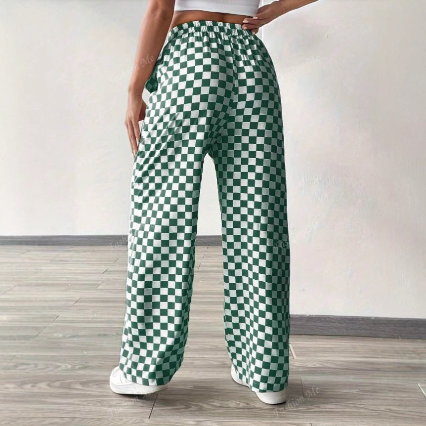 Pantalon large femme | Motif à carreaux moderne et coupe décontractée