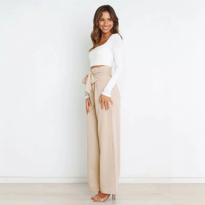 Pantalon large taille haute à nouer | Élégance décontractée au bureau ou en sortie