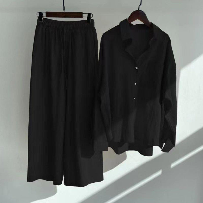 Ensemble Décontracté Deux Pièces avec Chemise à Boutons et Pantalon Large | Style Détendu au Quotidien