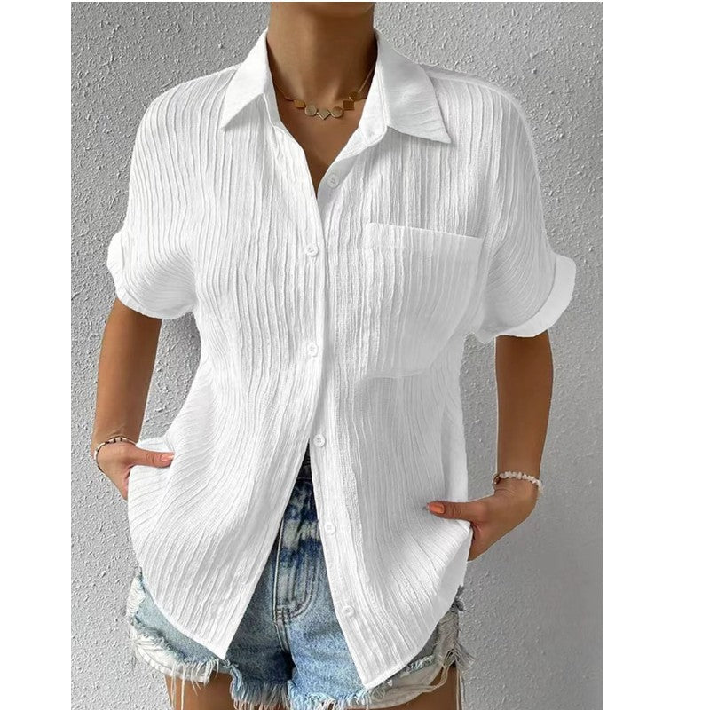 Blouse Décontractée Boutonnée | Coupe Ample à Manches Relevées