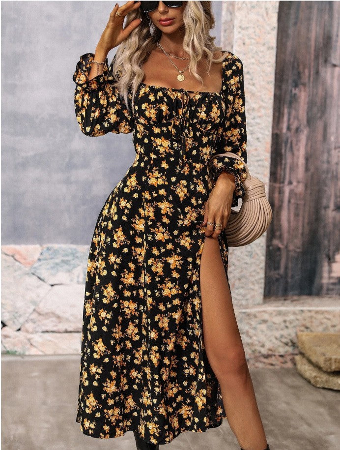 Robe mi-longue à fente florale | Parfaite pour balades estivales