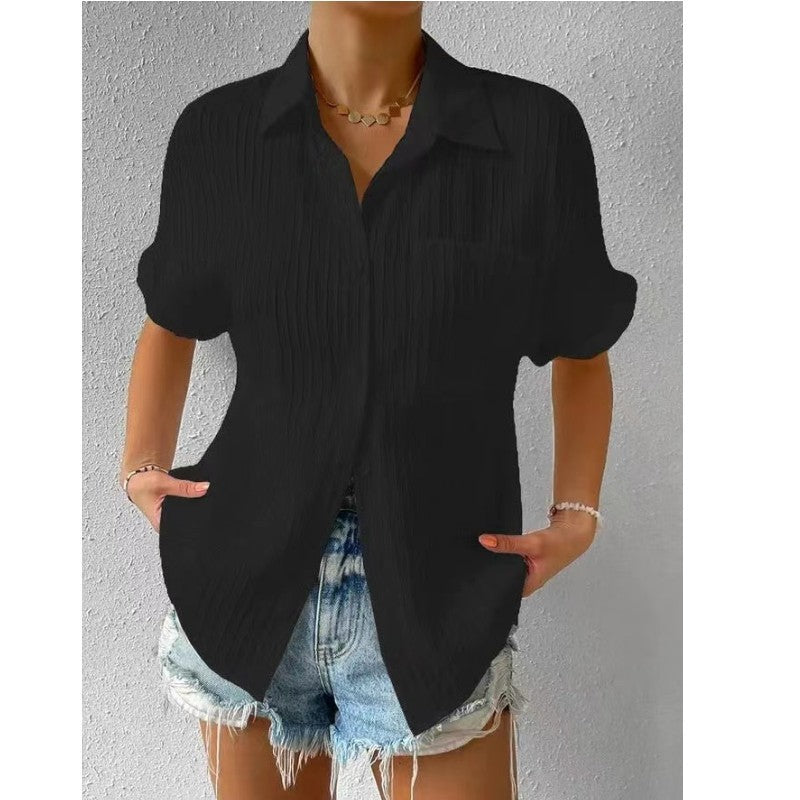 Blouse Décontractée Boutonnée | Coupe Ample à Manches Relevées