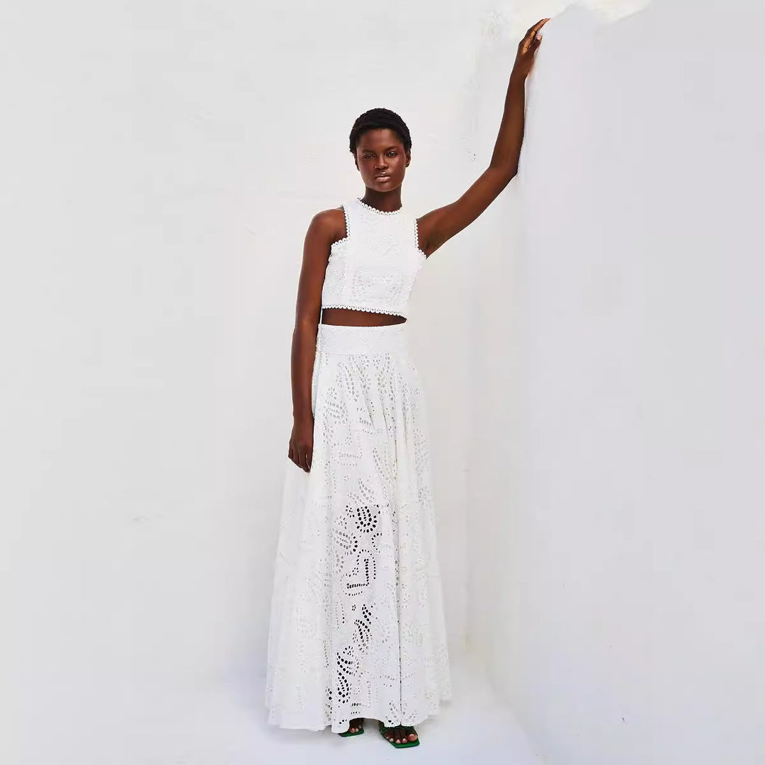 Ensemble jupe longue & crop top ajouré | Idéal pour occasions sophistiquées