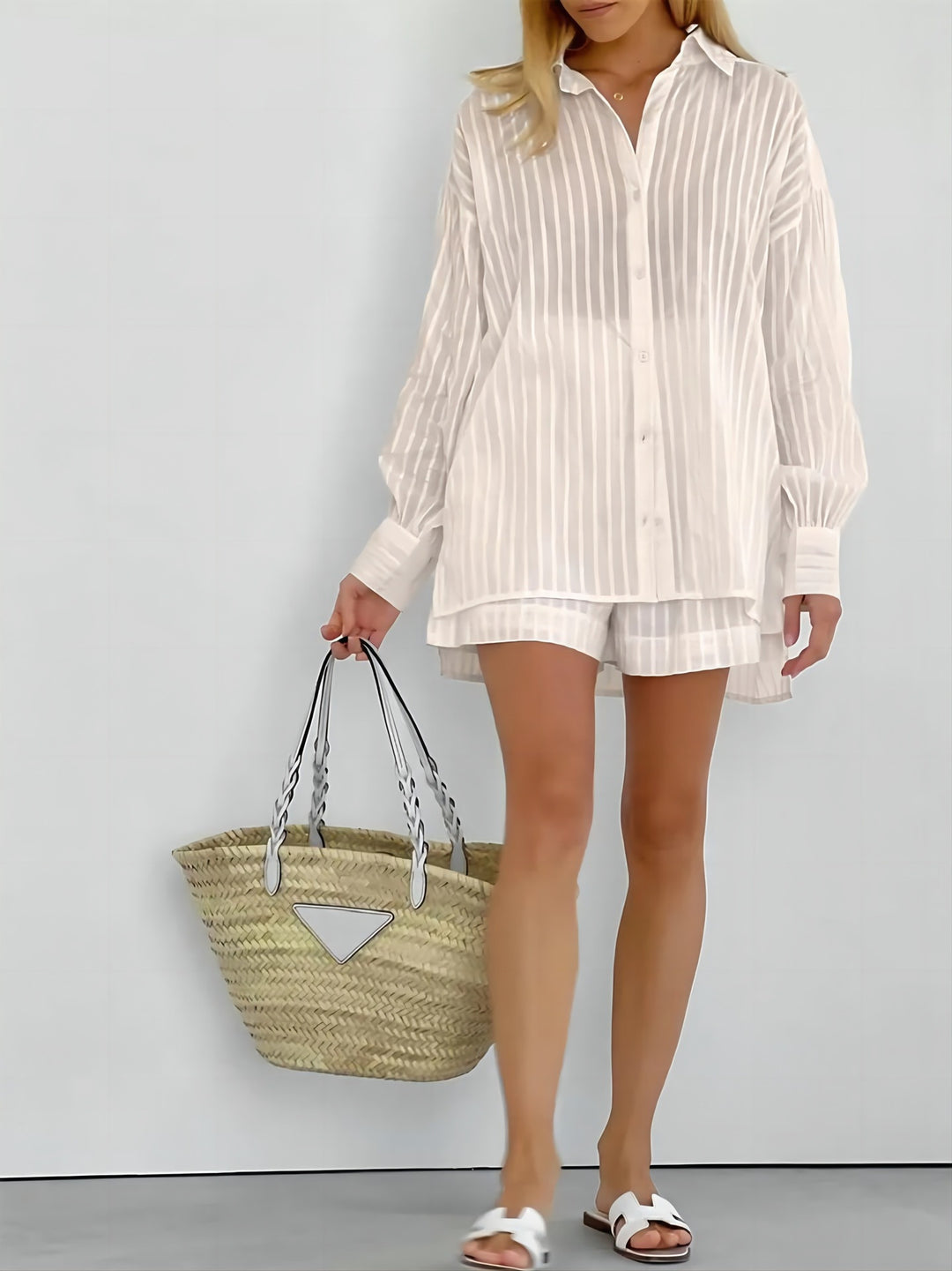 Ensemble Deux Pièces | Chemise Ample à Rayures et Short Décontracté