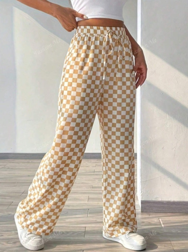 Pantalon large femme | Motif à carreaux moderne et coupe décontractée