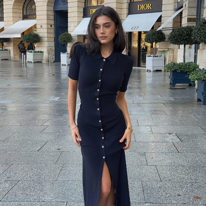 Robe midi à boutons | Élégance citadine
