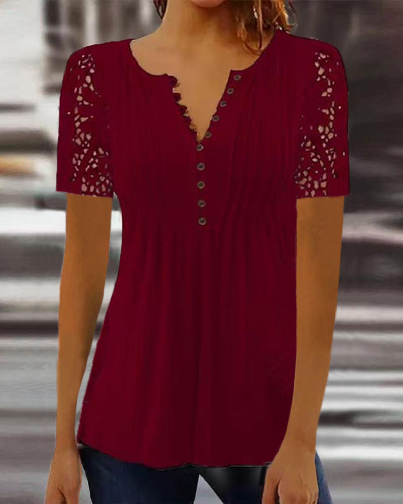 T-shirt en dentelle à manches courtes | Élégance estivale avec une touche de romantisme