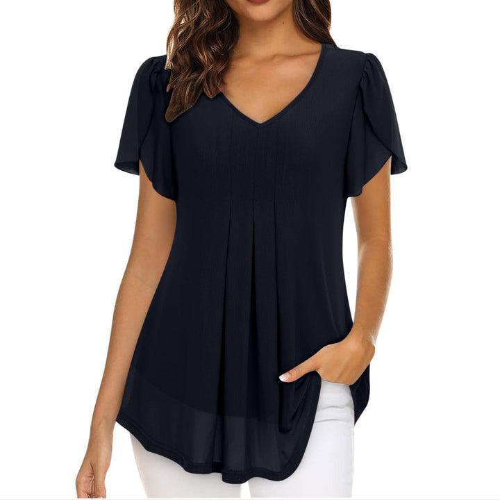 T-shirt ample col en V | Élégance décontractée pour journées ensoleillées