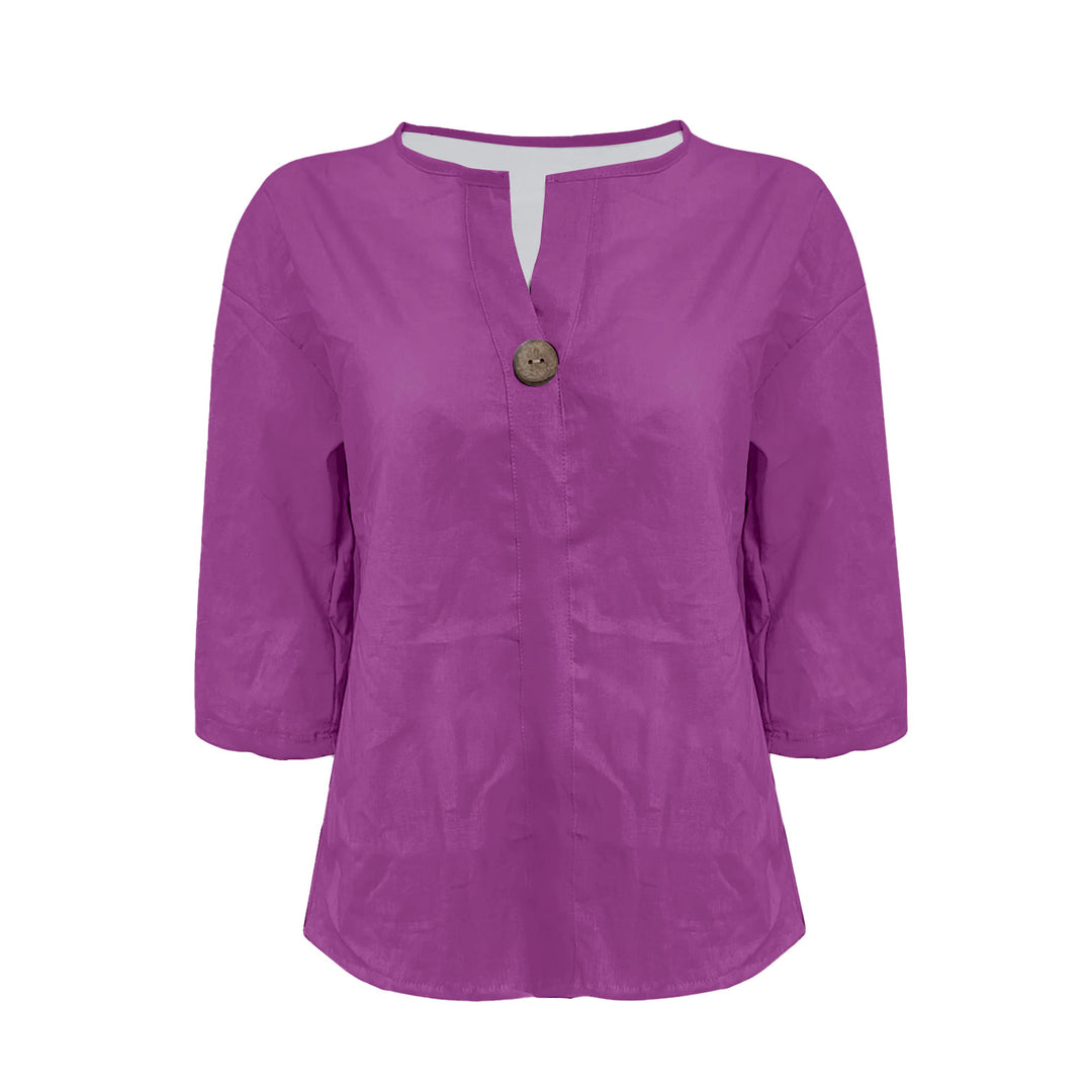 Chemise ample à col en V avec bouton | Élégance simple et coupe fluide
