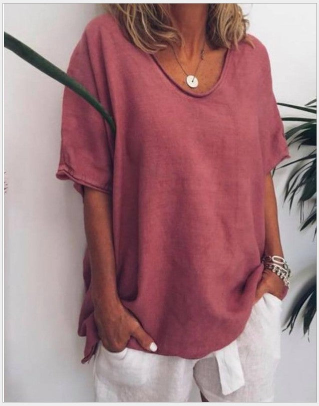 T-shirt ample col en V | Élégance décontractée pour journées ensoleillées