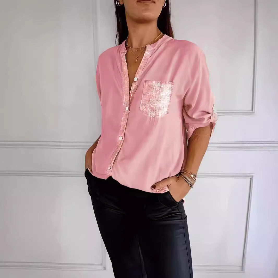 Chemise à Manches Longues à Boutons | Détail Pailleté Élégant pour Toutes Occasions