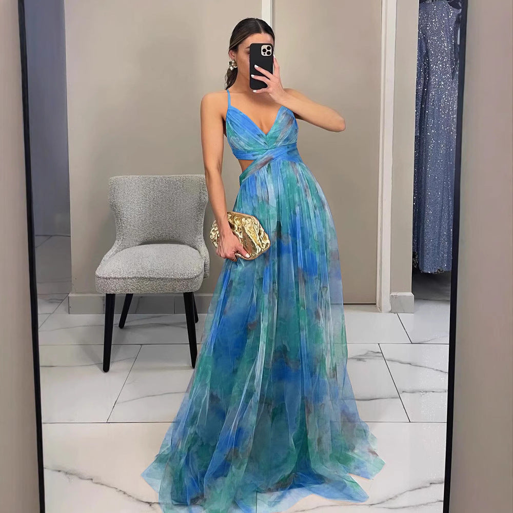 Robe longue dos croisé imprimée | Parfaite pour les occasions élégantes