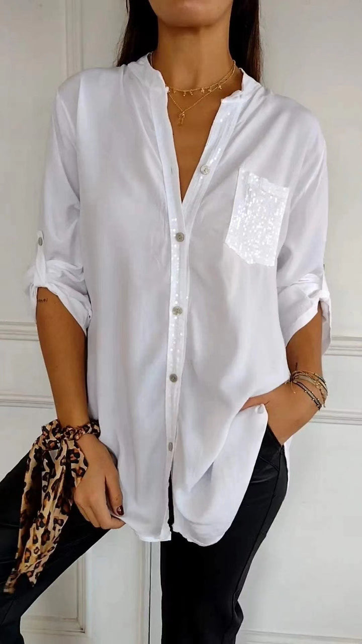 Chemise à Manches Longues à Boutons | Détail Pailleté Élégant pour Toutes Occasions