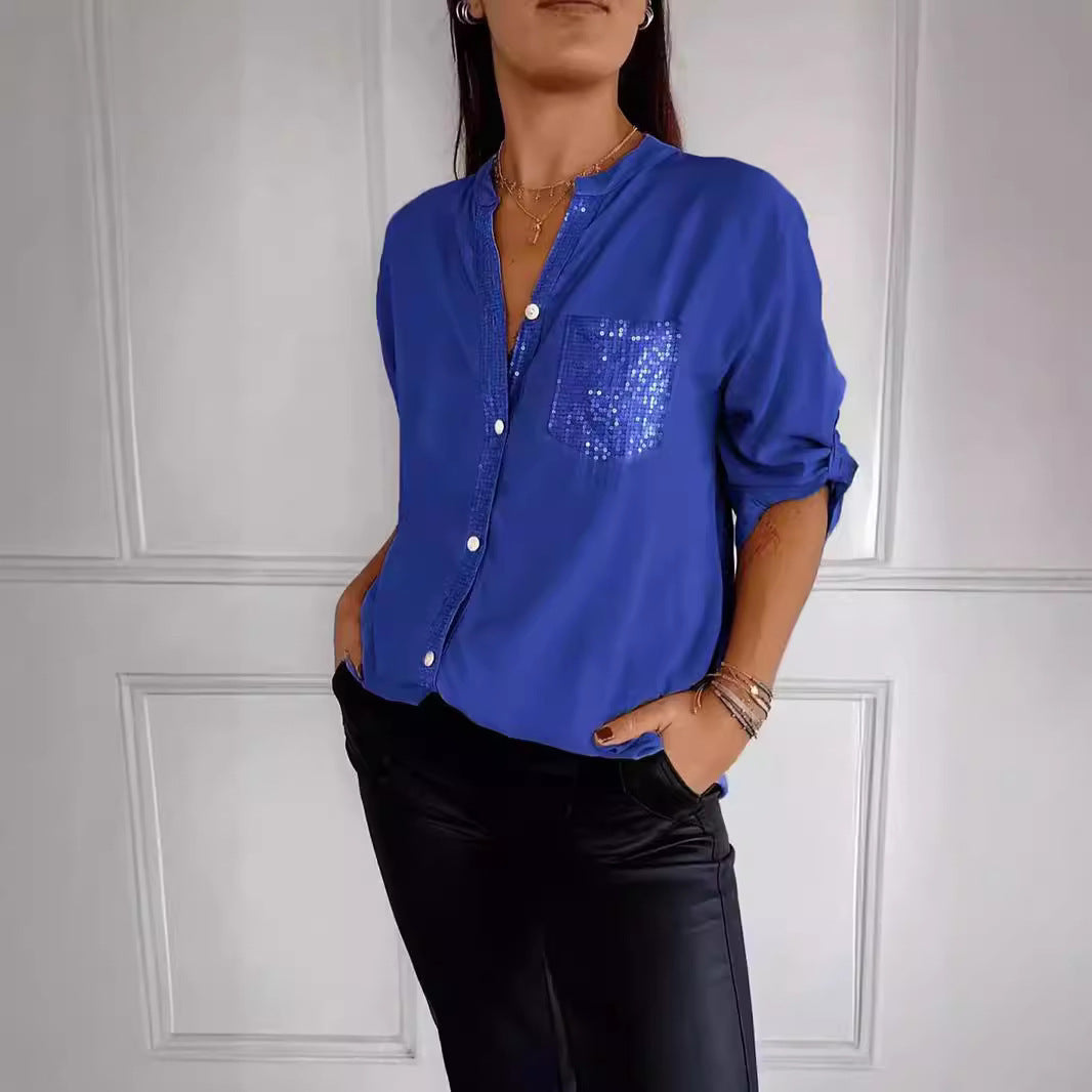 Chemise à Manches Longues à Boutons | Détail Pailleté Élégant pour Toutes Occasions