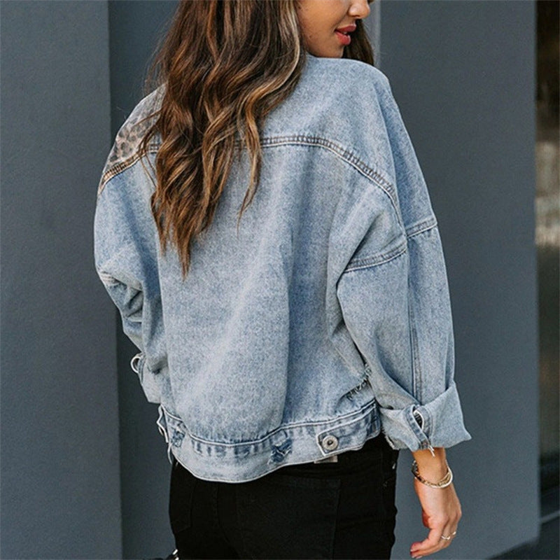 Veste en jean à empiècement léopard | Tendance urbaine