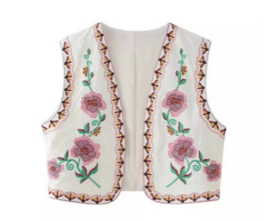 Gilet sans manches brodé bohème | Élégance florale