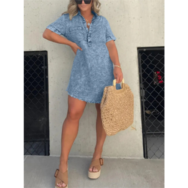 Robe‑chemise courte en denim effet délavé | Parfaite pour look estival décontracté