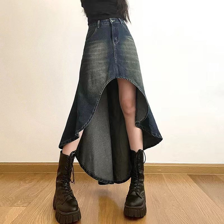 Jupe asymétrique en denim | Style rétro-chic au quotidien