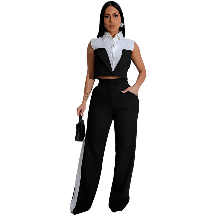 Ensemble pantalon taille haute & crop‑top à rabat | Élégance audacieuse au quotidien