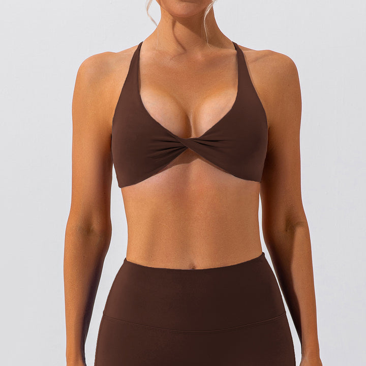 Brassière de sport femme dos nu à nœud croisé | Maintien élégant & confort respirant