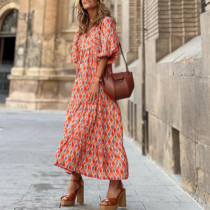 Robe longue bohème à imprimé ethnique | Élégance décontractée et estivale