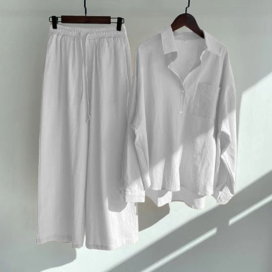 Ensemble Décontracté Deux Pièces avec Chemise à Boutons et Pantalon Large | Style Détendu au Quotidien