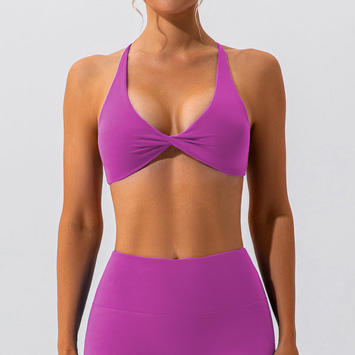 Brassière de sport femme dos nu à nœud croisé | Maintien élégant & confort respirant