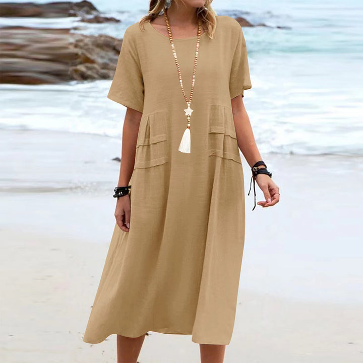 Robe Midi Ample Élégante | Style Décontracté avec Détail Poches Devant