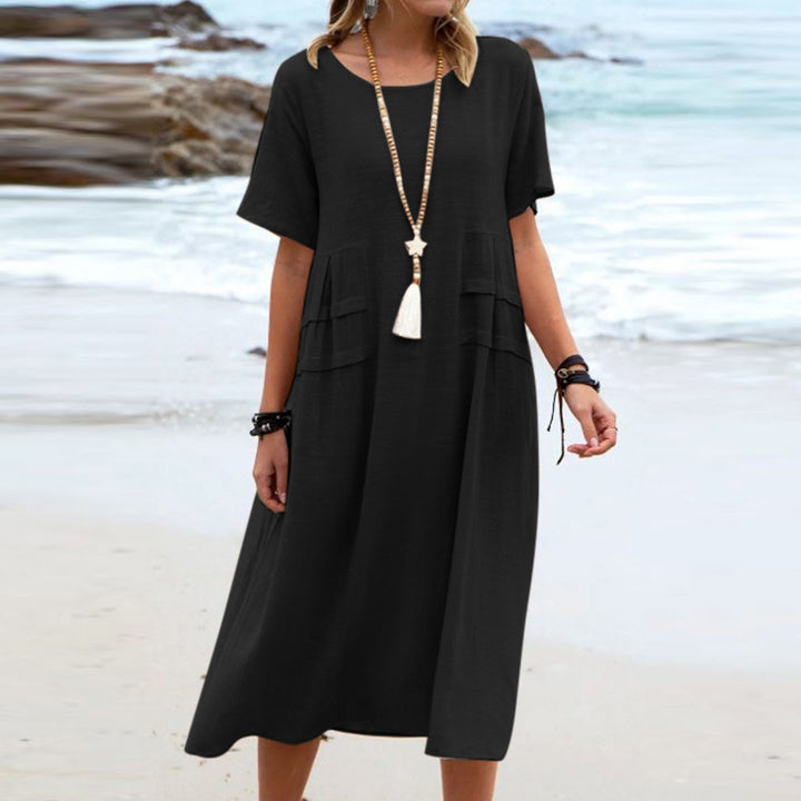 Robe Midi Ample Élégante | Style Décontracté avec Détail Poches Devant