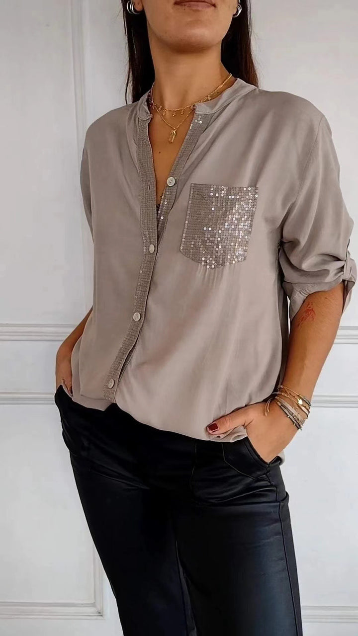 Chemise à Manches Longues à Boutons | Détail Pailleté Élégant pour Toutes Occasions