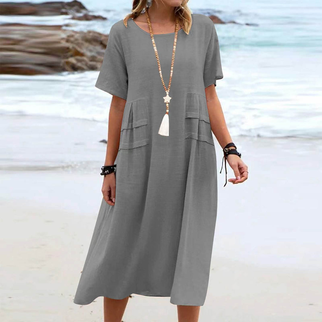 Robe Midi Ample Élégante | Style Décontracté avec Détail Poches Devant
