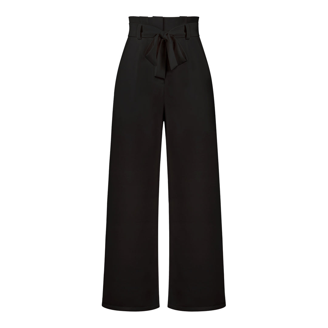 Pantalon large taille haute à nouer | Élégance décontractée au bureau ou en sortie