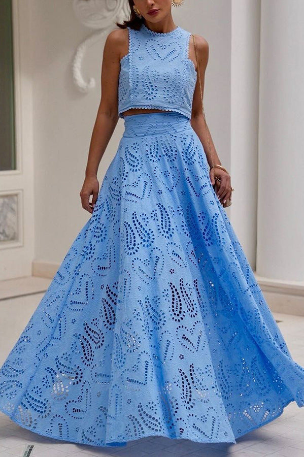 Ensemble jupe longue & crop top ajouré | Idéal pour occasions sophistiquées