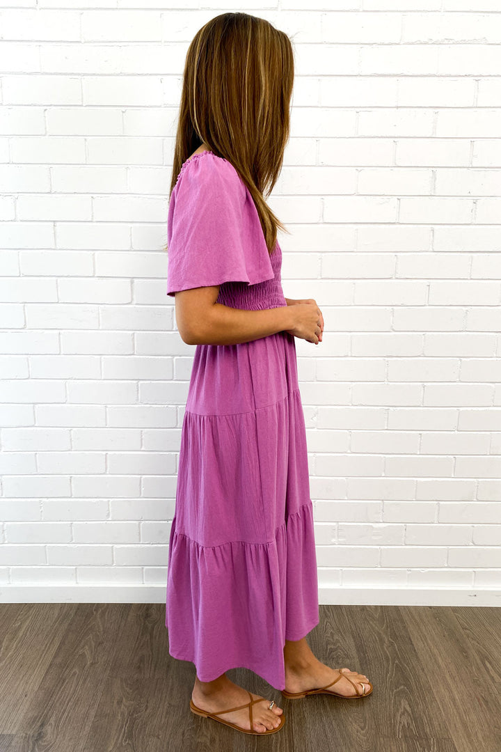 Robe midi à épaules dégagées | Volume léger et allure féminine