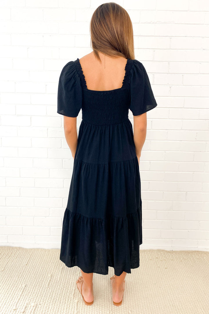 Robe midi à épaules dégagées | Volume léger et allure féminine