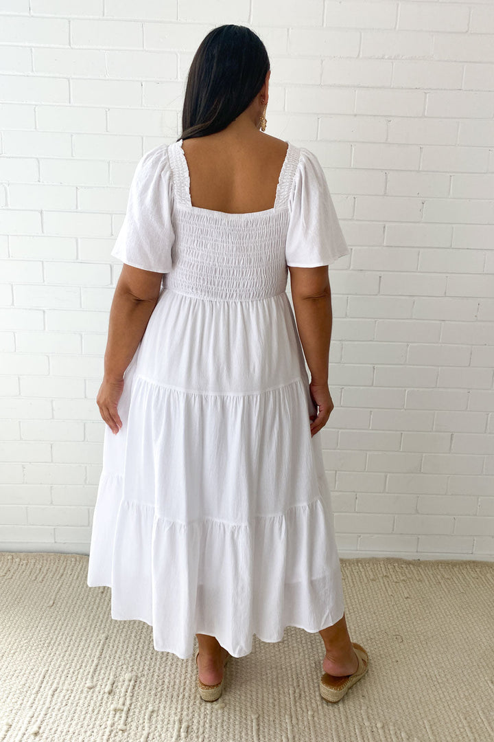 Robe midi à épaules dégagées | Volume léger et allure féminine