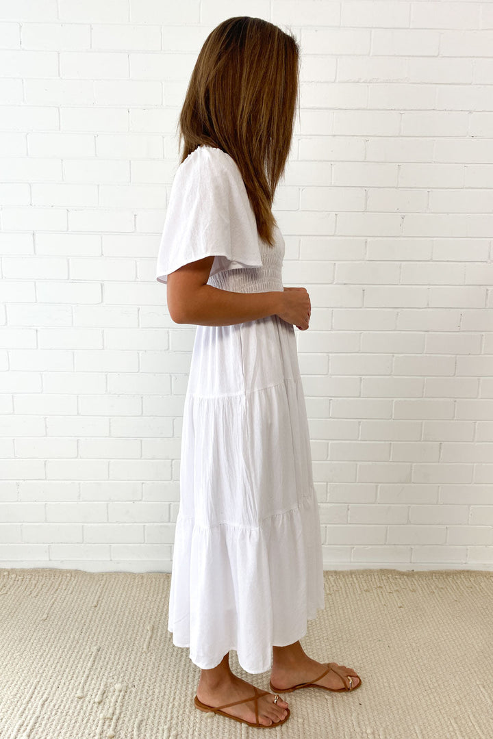 Robe midi à épaules dégagées | Volume léger et allure féminine