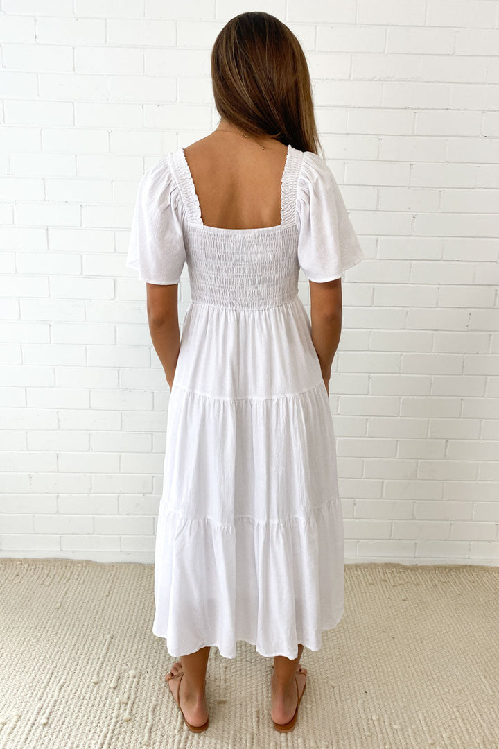 Robe midi à épaules dégagées | Volume léger et allure féminine