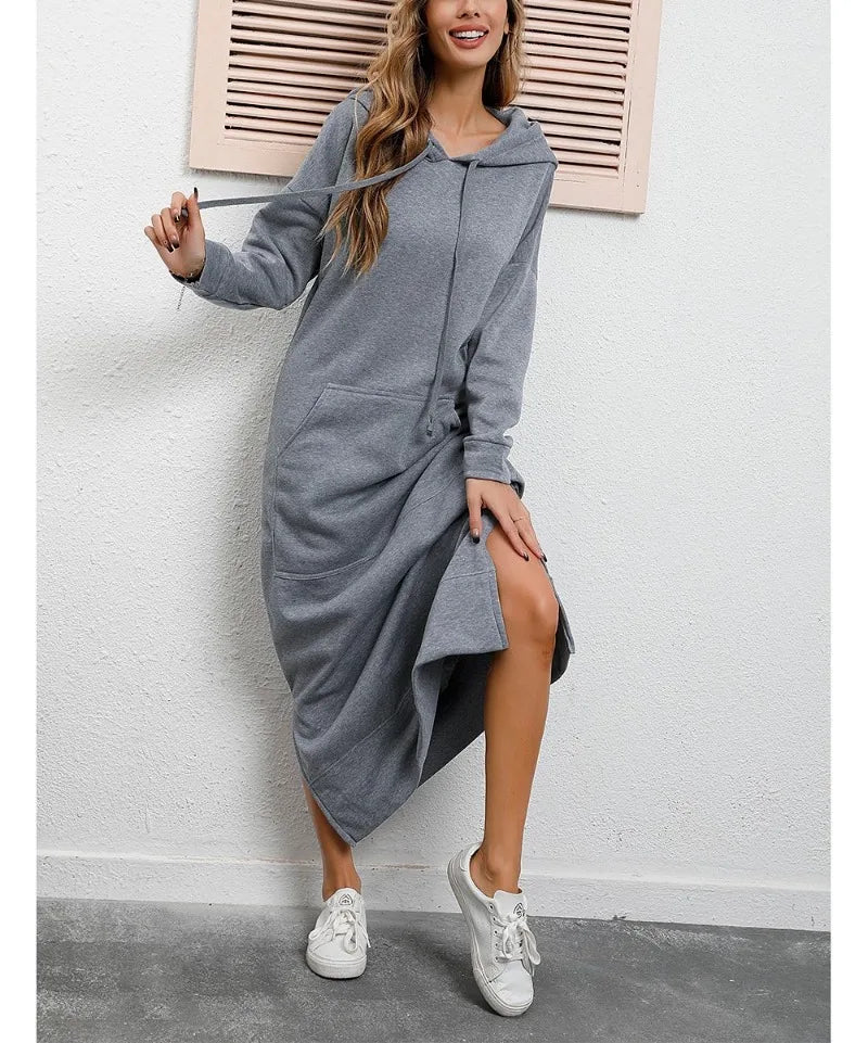 Robe longue sweat à capuche | Décontractée et chaude
