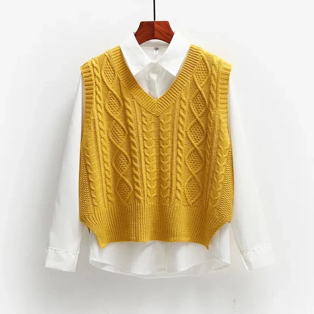Pull sans manches torsadé | Parfait pour la mi-saison