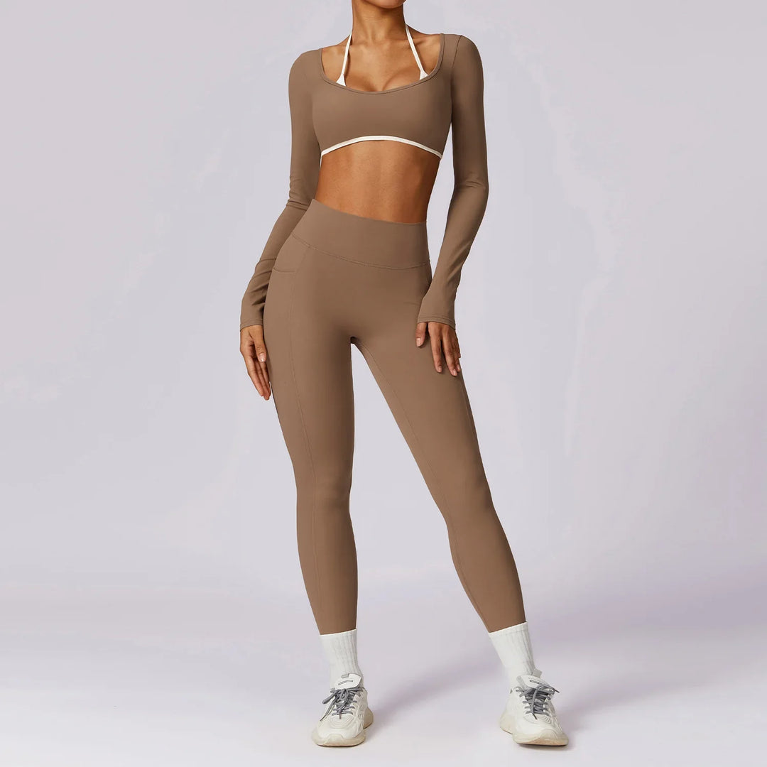 Ensemble yoga deux pièces manches longues | Maintien chic pour l'entraînement