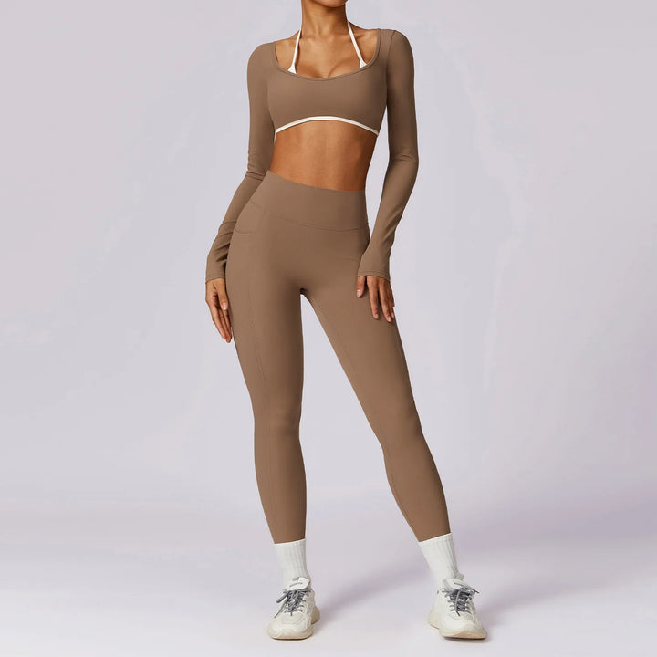 Ensemble yoga deux pièces manches longues | Maintien chic pour l'entraînement