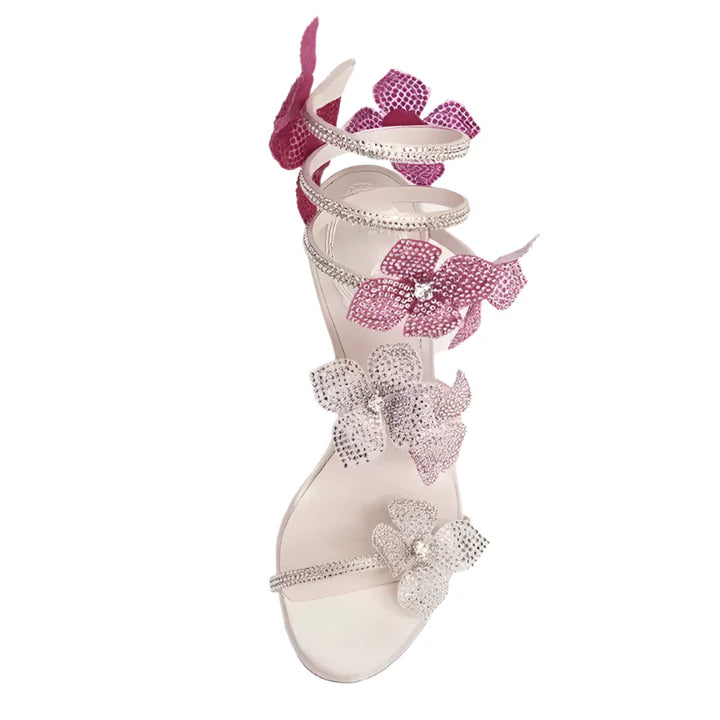 Sandales à talons fleurs cristaux | Élégance estivale