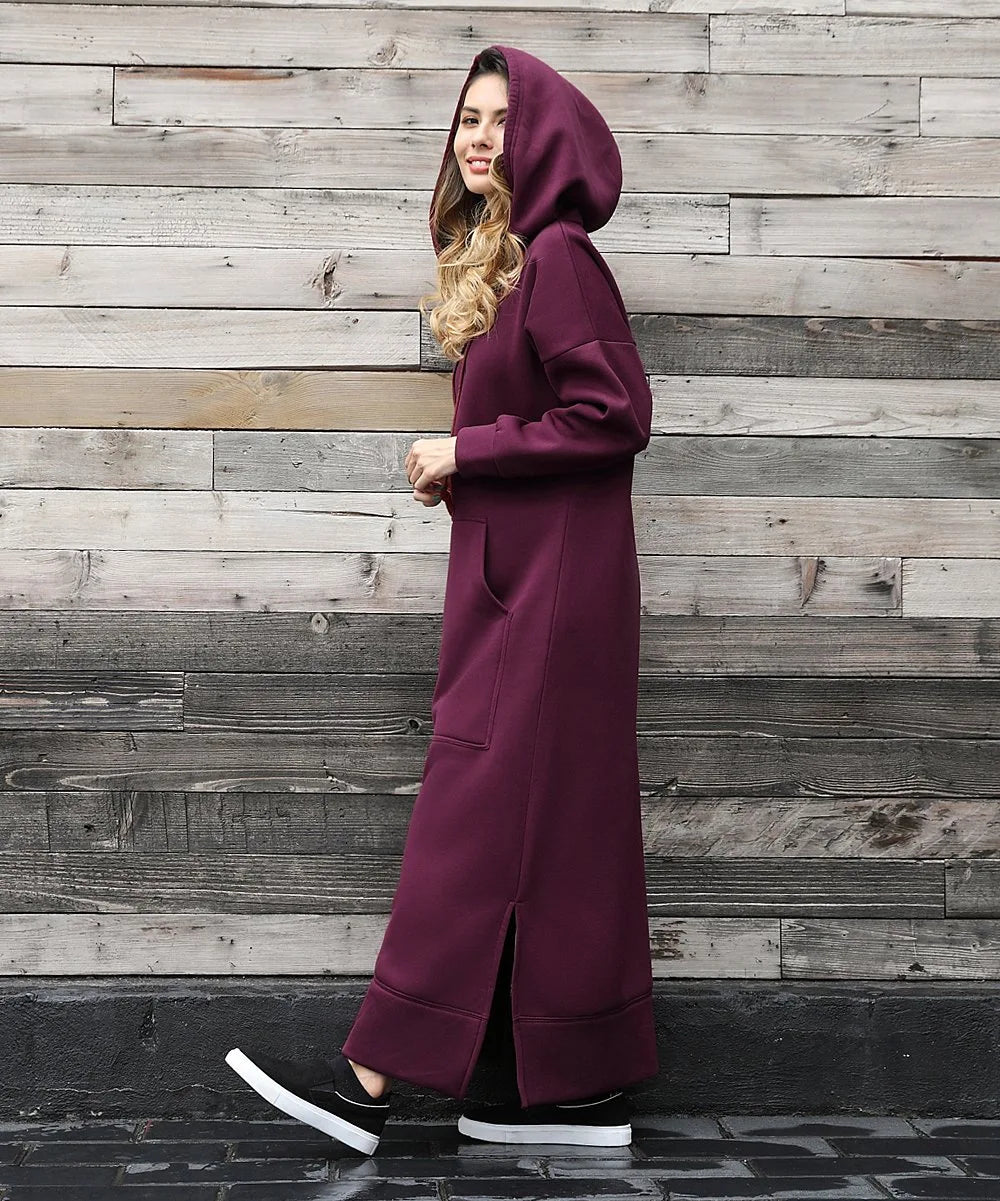 Robe longue sweat à capuche | Décontractée et chaude