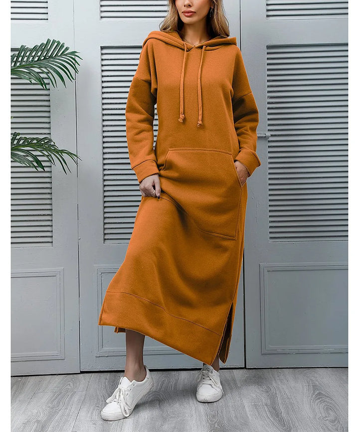 Robe longue sweat à capuche | Décontractée et chaude