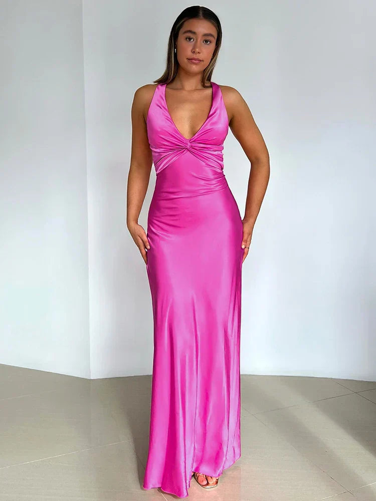 Robe longue satinée | Élégance lumineuse pour vos soirées