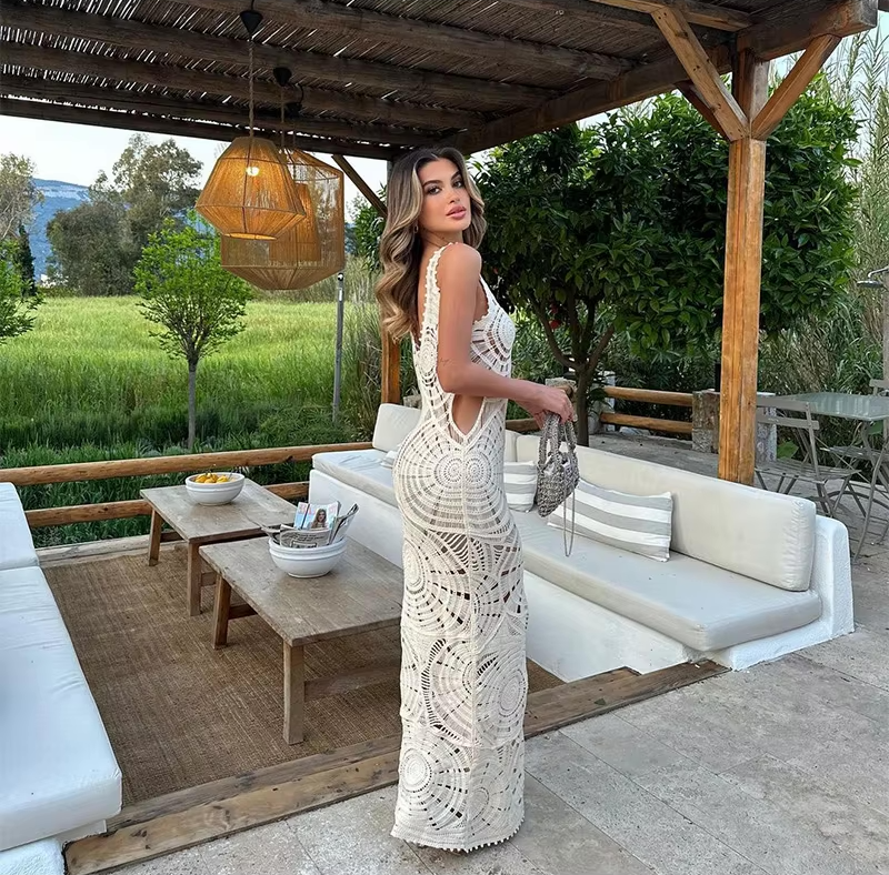 Robe longue crochetée | Élégance bohème chic